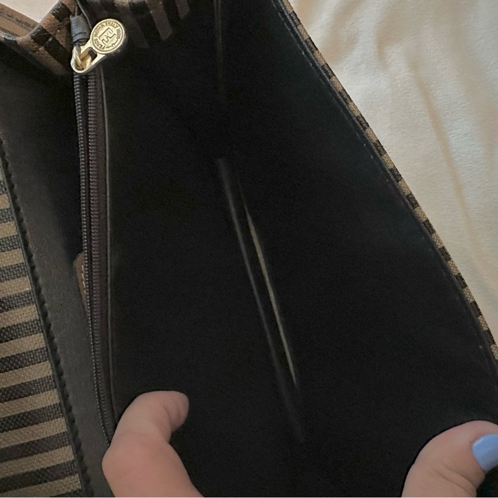 Vintage Fendi Pequin Stripe Flap Crossbody/ Shoulder Bag Purse tan black EUC - Picture 13 of 16